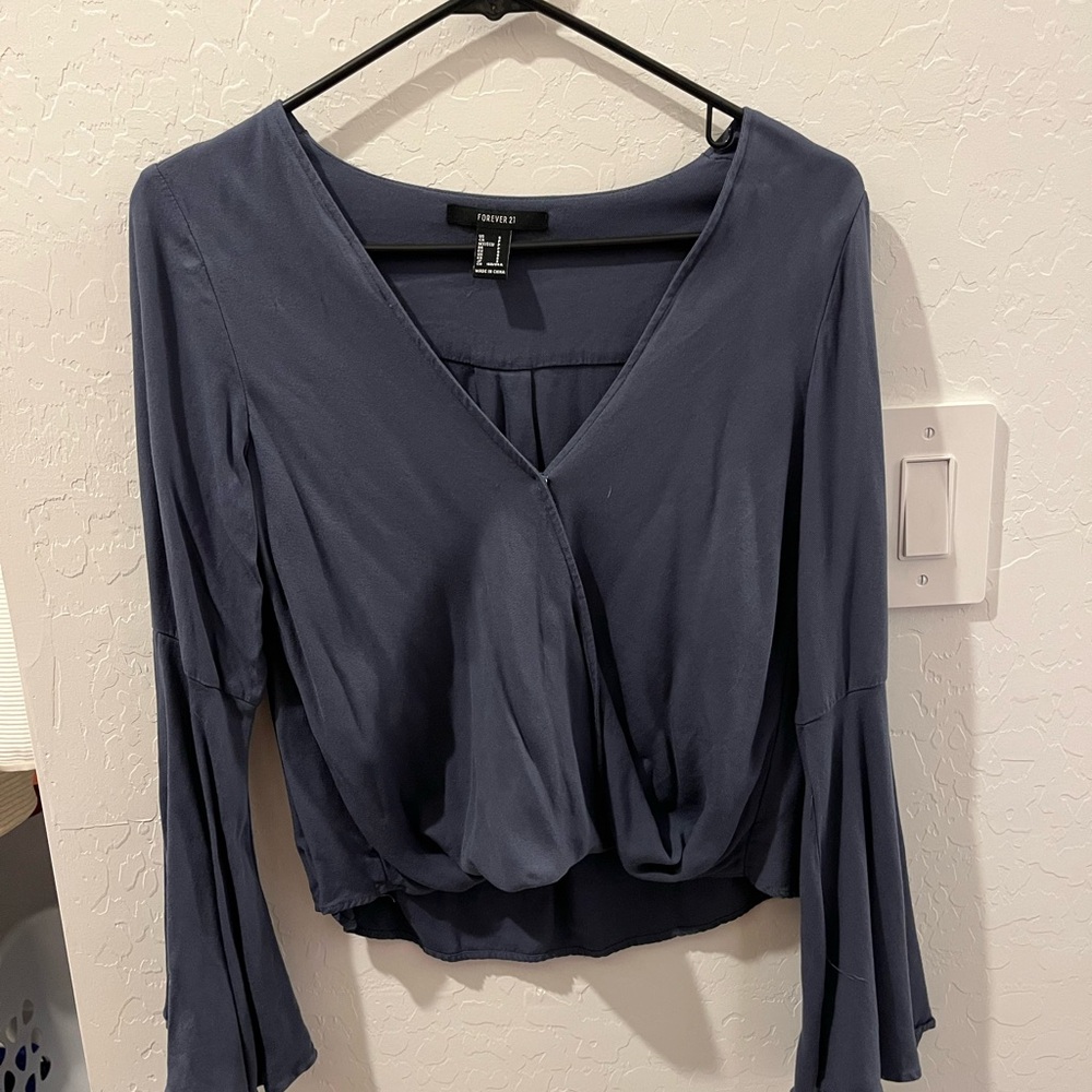 Forever 21 Navy V-Neck Blouse